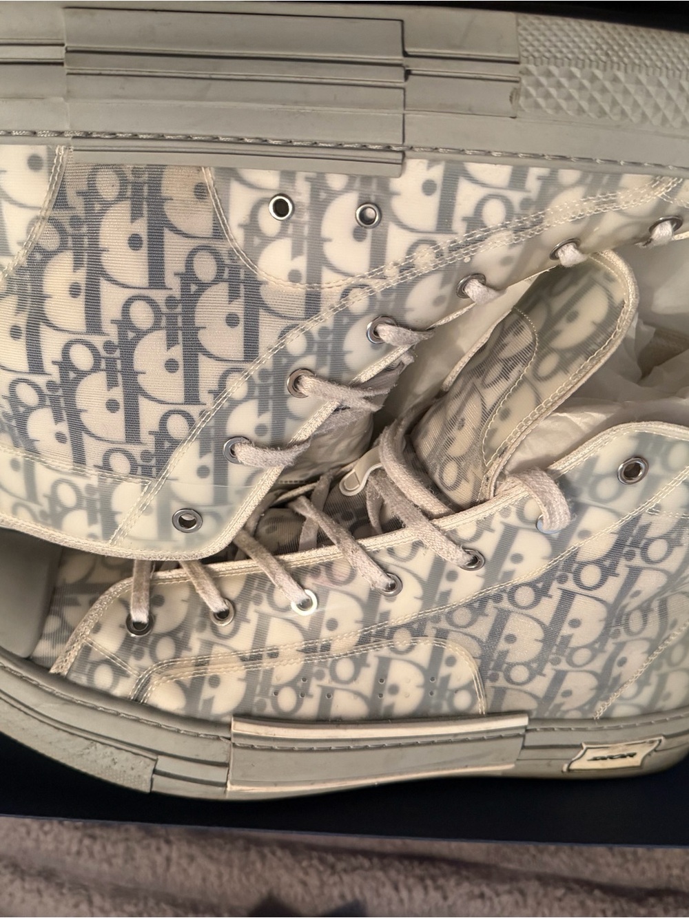 Dior Monogram High-Top Sneakers in White and Light Gray